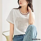 【MsMore】 純棉短袖T恤圓領休閒簡約白色短版上衣# 121504 L 白色