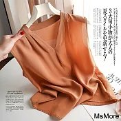 【MsMore】 顯衣品V領小心機設計層次感絲質背心短版上衣# 121752 XL 焦糖色