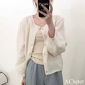 【ACheter】 韓版棉麻感寬鬆休閒百搭排扣防曬空調短款透氣外套簡約純色長袖# 121805 3XL 白色