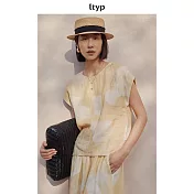 ltyp旅途原品 進口100%精梳麻印花時尚文藝休閒小衫 M L XL L 霧黃色