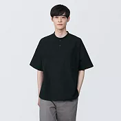 【MUJI 無印良品】男棉混涼感亨利領布帛短袖T恤 S 黑色