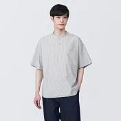 【MUJI 無印良品】男棉混涼感亨利領布帛短袖T恤 S 灰直紋