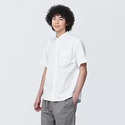 【MUJI 無印良品】男有機棉水洗牛津布扣領短袖襯衫 XS 白色
