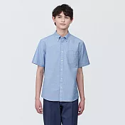 【MUJI 無印良品】男有機棉水洗牛津布扣領短袖襯衫 XS 淡藍