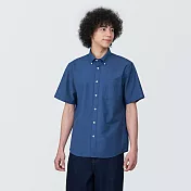 【MUJI 無印良品】男有機棉水洗牛津布扣領短袖襯衫 XS 藍色