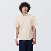 【MUJI 無印良品】男有機棉水洗牛津布扣領短袖襯衫 XS 黃直紋