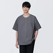 【MUJI 無印良品】男棉混聚酯纖維涼感圓領布帛短袖T恤 XS 深灰