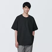 【MUJI 無印良品】男棉混聚酯纖維涼感圓領布帛短袖T恤 XS 黑色