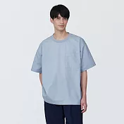 【MUJI 無印良品】男棉混聚酯纖維涼感圓領布帛短袖T恤 XS 煙燻藍