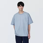 【MUJI 無印良品】男棉混聚酯纖維涼感圓領布帛短袖T恤 M 煙燻藍