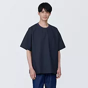 【MUJI 無印良品】男棉混聚酯纖維涼感圓領布帛短袖T恤 XS 深藍