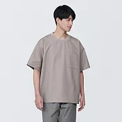 【MUJI 無印良品】男棉混聚酯纖維涼感圓領布帛短袖T恤 XS 灰棕