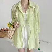 【MsMore】 韓版復古流星雨長袖襯衫上衣寬鬆百搭防曬+條紋背心小可愛兩件式套裝# 121907 FREE 綠色
