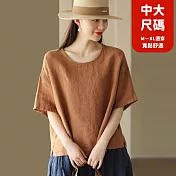 【慢。生活】中大尺碼文藝棉麻寬鬆套頭衫女 5231  FREE 橘色