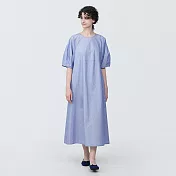 【MUJI 無印良品】女有機棉涼感平織布短袖套衫洋裝 S 藍直紋