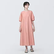 【MUJI 無印良品】女有機棉涼感平織布短袖套衫洋裝 S 橘直紋