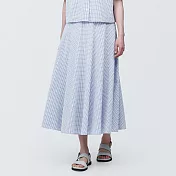 【MUJI 無印良品】女有機棉涼感平織布寬擺裙 S 藍格紋