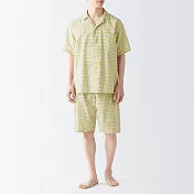 【MUJI 無印良品】男有機棉無側縫泡泡紗短袖家居睡衣 XL 黃格紋