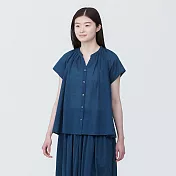 【MUJI 無印良品】女強撚法式袖套衫 L 深藍