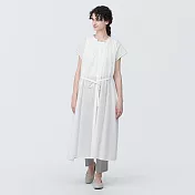 【MUJI 無印良品】女強撚法式袖洋裝 S 白色