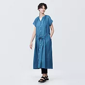 【MUJI 無印良品】女強撚法式袖洋裝 S 藍色