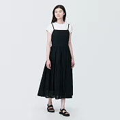 【MUJI 無印良品】女強撚細肩帶洋裝 S 黑色