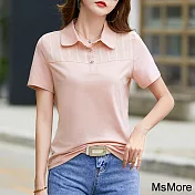 【MsMore】 polo領短袖t恤寬鬆翻領上衣純棉短版# 121812 M 粉紅色