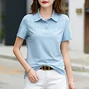 【MsMore】 polo領短袖t恤寬鬆翻領上衣純棉短版# 121812 M 藍色