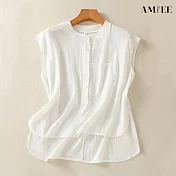 【AMIEE】棉麻寬鬆顯瘦襯衫(KDTY-3705) 2XL 白色