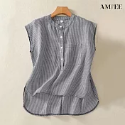 【AMIEE】棉麻寬鬆顯瘦襯衫(KDTY-3705) L 灰條