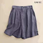 【AMIEE】棉麻復古休閒五分短褲(KDPY-1805) L 灰色