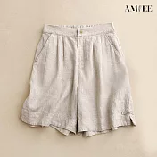 【AMIEE】棉麻復古休閒五分短褲(KDPY-1805) 2XL 麻本色