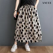 【AMIEE】復古寬鬆顯瘦鬆緊腰半身裙(KDSY-5584) M 黑色圓點裙