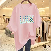 【初色】星星字母印花圓領短袖寬鬆顯瘦百搭T恤上衣-共10色-33899(M-3XL可選) XL 粉紅色