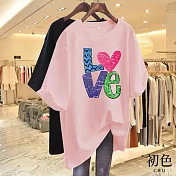 【初色】休閒圓領字母印花長版百搭顯瘦短袖T恤上衣-共5色-33901(M-4XL可選) XL 粉紅色