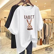 【初色】兔子印花圓領寬鬆顯瘦休閒短袖T恤上衣-共10色-33904(M-4XL可選) M 白色