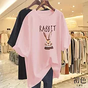 【初色】兔子印花圓領寬鬆顯瘦休閒短袖T恤上衣-共10色-33904(M-4XL可選) M 粉紅色