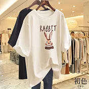 【初色】兔子印花圓領寬鬆顯瘦休閒短袖T恤上衣-共10色-33904(M-4XL可選) M 杏色