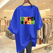 【初色】圓領寬鬆格子字母印花顯瘦短袖休閒T恤上衣-共10色-33906(M-3XL可選) M 藍色