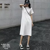 【初色】純色長版直筒T恤上衣短袖連身裙洋裝-共4色-33921(M-2XL可選) L 白色