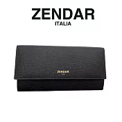 【ZENDAR】限量1折 頂級NAPPA小牛皮十字紋翻蓋長夾 米蘭系列 全新專櫃展示品(黑色)