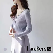 【Lockers 木櫃】法式鏤空冰絲針織開衫 L113051302 F 木槿紫