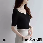 【Lockers 木櫃】法式短袖冰絲針織T恤 L113051304 XL 赫本黑