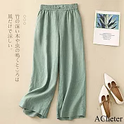 【ACheter】 闊腿棉麻感高腰寬鬆顯瘦百搭九分褲直筒休閒褲# 121878 2XL 草綠色