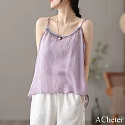 【ACheter】 文藝復古棉麻上衣薄款背心無袖內搭寬鬆吊帶短版# 121895 M 紫色