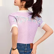 【MsMore】 後背翅膀紫色漂亮上衣女設計感法式小香風圓領短袖短版上衣# 121917 L 紫色