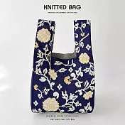 櫻花妹超夯單品【日系套結針織手挽包】-日系女孩必備單品- 桔梗繡球 藍底黃花