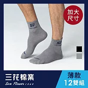 【SunFlower三花】三花大尺寸1/2男女適用休閒襪(薄)12雙組_ 中灰