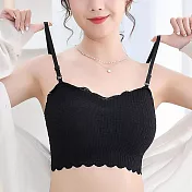 【AnZa】附肩帶Bra胸墊蕾絲內搭小可愛(3色)     M-L 黑色