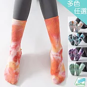 【BODYAIR嚴選】紮染花防滑膠點中長瑜珈襪(防滑.舞蹈.運動.運動襪) FREE 橘紅